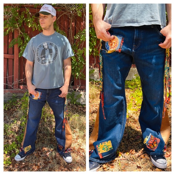 Bell bottom Jeans Unisex Upcycled Mens Jeans - Picture 1 of 10